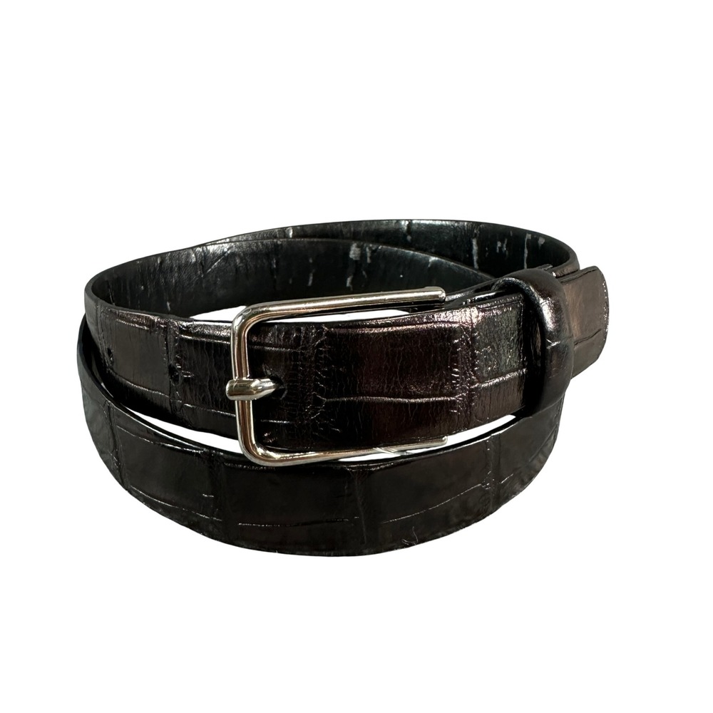 Brooks Brothers 346 Mens Black Croc Embossed Leather Belt Made in Italy Size M